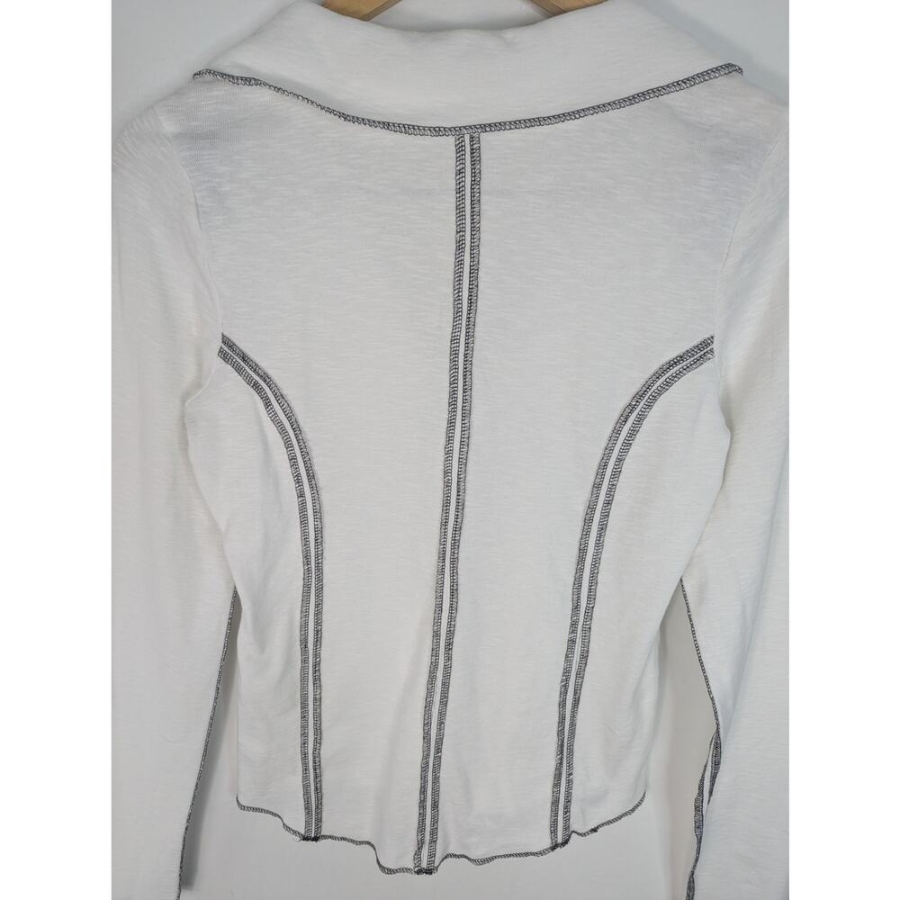 Pilcro Anthropologie White Black Stitched Collared Long Sleeve Top - Picture 9 of 12
